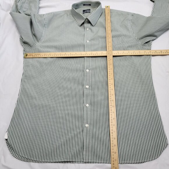 1901 Mens Dress Shirt 17 34-35 Athletic Fit Long Sleeve Cotton Striped Green - Picture 12 of 15